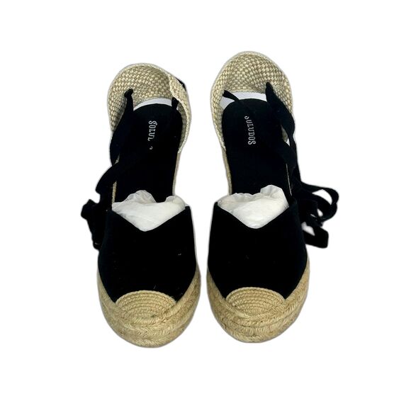 Soludos Wedge Shoes Women’s Size 8 Color Black Tan Tie Up Ankles Sandals - Picture 4 of 12